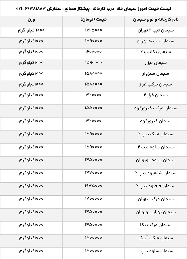 قیمت امروز سیمان فله